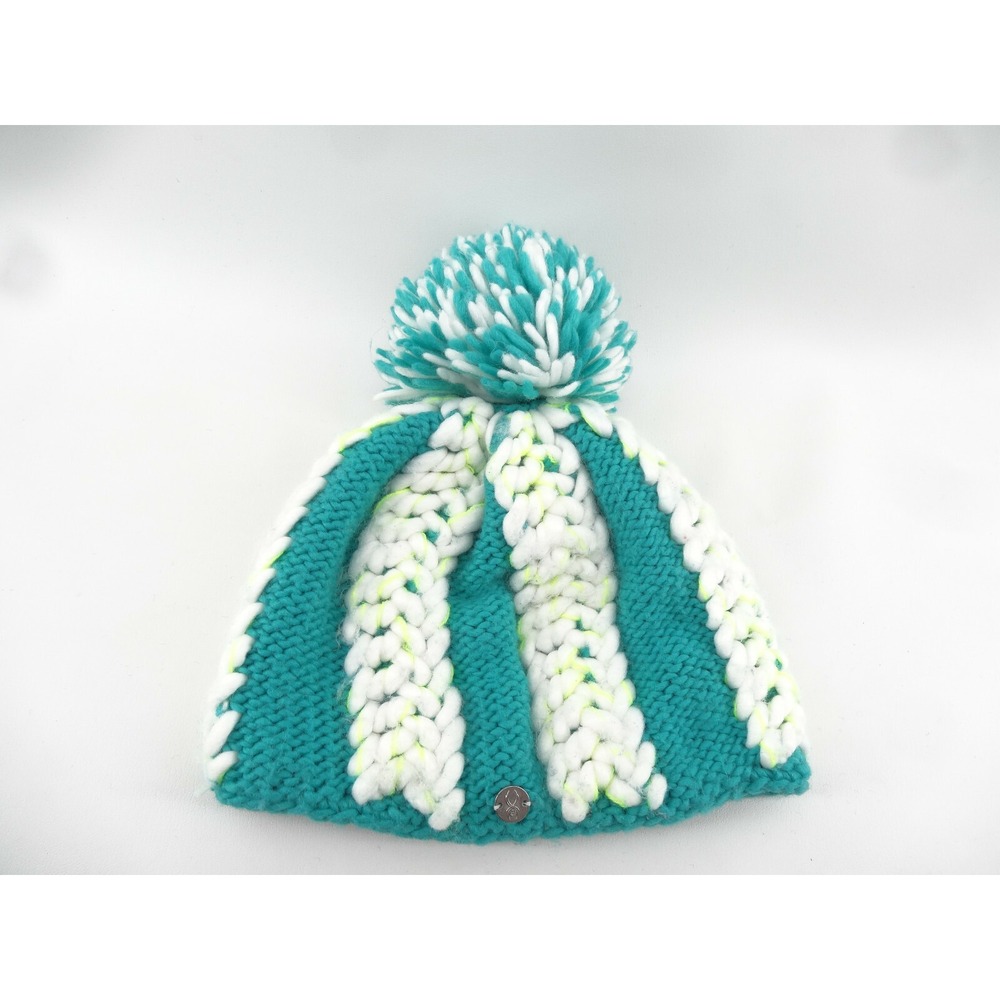 Spyder‎ Ladies Knit Hat Fleece Lining & Large Pom Pom Teal White One Size